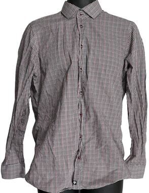 Strellson Shirt Men Size 15.5 Blue Red Checkered Slim Fit Button Up Long Sleeve